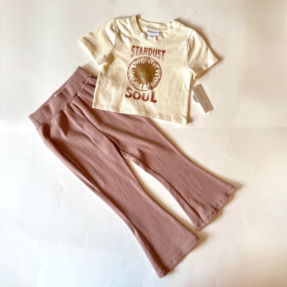 Rachel Zoe Girls "Stardust Soul" Cream Top and Pink Flare Pants Set Size 4 NWT